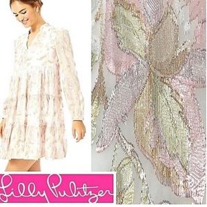 Lilly Pulitzer Sarita Silk Dress Coconut Rose Gold Multi floral size 4